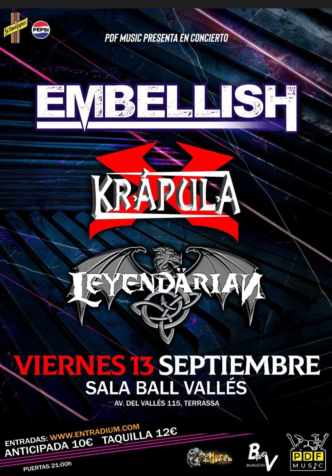 Concierto Sala Ball Vallés - Leyendärian + Krápula + Embellish